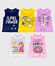 KUCHIPOO Cotton Blend Pack Of 5 Sleeveless Typography & Unicorns Printed Tees - Lilac Pink White Yellow & Blue