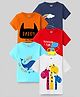 KUCHIPOO Cotton Blend Pack Of 5 Half Sleeves Animals & Typography Printed Tees - Red Orange White Sky & Navy Blue
