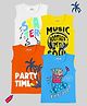 KUCHIPOO Cotton Blend Pack Of 4 Sleeveless Music & Party Time Text Printed Tees - Blue Orange & Yellow White
