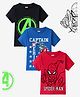 KUCHIPOO Cotton Blend Pack Of 3 Marvel Avengers Featuring Half Sleeves Characters Printed Tees - Black Red & Blue