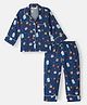 Nauti Nati Rayon Woven Knit Full Sleeves Bread & Milk Carton Printed Coordinating Night Suit Set - Blue