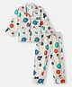 Nauti Nati Rayon Woven Knit Full Sleeves Space Theme Printed Coordinating Night Suit Set - White
