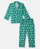 Nauti Nati Rayon Woven Knit Full Sleeves Owl Printed Coordinating Night Suit Set - Green