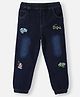 Nauti Nati Cotton Denim Vehicles Embroidered Mild Washed Jeans - Dark Blue