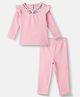 Nauti Nati Cotton Full Sleeves Floral Embroidered & Striped Top & Coordinating Pant Set - Pink