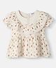 Nauti Nati Cotton Half Puffed Sleeves Floral Printed Lace Detailed Dress - White