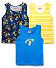 Babyhug 100% Cotton Single Jersey Knit Sando Stripes & Animal Print Pack Of 3 - Yellow Navy Blue & Blue
