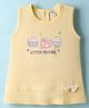 Tango Interlock Knit Sleeveless Frock With Cat Print & Bow Applique - Yellow