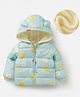 Mark & Mia Full Sleeves Floral Printed Padded Hooded Jacket With Applique - Light Blue