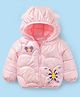 Mark & Mia Full Sleeves Butterfly Printed Padded Hooded Jacket With Applique - Light Pink