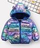 Mark & Mia Full Sleeves Padded Hooded Jacket with Glitter Ombre Print & Kangaroo Pockets - Blue