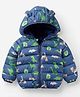 Mark & Mia Full Sleeves Hooded Padded Jacket With Dino Print - Navy Blue