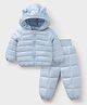 Mark & Mia Full Sleeves Winter Wear Solid Hooded Jacket & Pant Set With Ear Applique - Light Blue