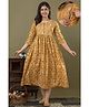 CeleBravo Cotton Three Fourth Sleeves Floral Printed Maternity Dress With Nursing Access - Mustard