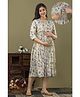 CeleBravo Three Fourth Sleeves Floral Printed Maternity Dress With Nursing Access - Light Green