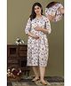 CeleBravo Three Fourth Sleeves Floral Printed Maternity Dress With Nursing Access - White