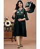 CeleBravo Cotton Blend Three Fourth Bell Sleeves Floral Embroidered Maternity Dress With Nursing Access - Dark Green