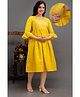 CeleBravo Cotton Blend Three Fourth Bell Sleeves Floral Embroidered Maternity Dress With Nursing Access - Yellow