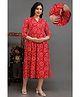 CeleBravo Rayon Three Fourth Sleeves Bandhani Printed Maternity Dress With Nursing Access - Red