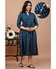 CeleBravo Cotton Three Fourth Sleeves Abstract Printed Maternity Dress With Nursing Access - Navy Blue