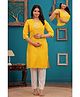 CeleBravo Cotton Blend Three Fourth Sleeves Floral Embroidered Maternity Kurta With Nursing Access - Yellow