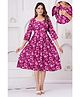 CeleBravo Rayon Three Fourth Sleeves Floral Printed Maternity Dress With Nursing Access - Purple