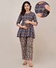 CeleBravo Cotton Three Fourth Sleeves Floral Motifs Printed Maternity Kurta With Nursing Access & Pant Set - Purple