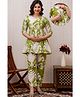 CeleBravo Cotton Three Fourth Sleeves Abstract Printed Coordinating Maternity Kurta With Nursing Access & Pant Set - Green
