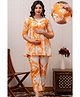 CeleBravo Cotton Three Fourth Sleeves Abstract Printed Coordinating Maternity Kurta With Nursing Access & Pant Set - Orange