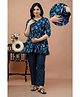 CeleBravo Cotton Three Fourth Sleeves Floral Printed Maternity Kurta With Nursing Access & Pant Set - Navy Blue