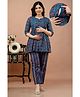 CeleBravo Cotton Three Fourth Sleeves Floral Printed Maternity Kurta With Nursing Access & Pant Set - Blue