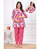 CeleBravo Three Fourth Sleeves Floral Printed Maternity Kurta With Pant & Concealed Zipper Nursing Access - Pink
