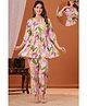 CeleBravo Three Fourth Sleeves Leaves Printed Maternity Kurta With Coordinating Pant & Concealed Zipper Nursing Access - White