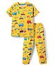 Babyhug Cotton Knit Half Sleeves Co-ords  Night Suit With Vehicles Print - Yellow
