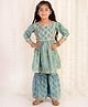 The Mom Store Cotton Three Fourth Sleeves Floral Printed & Gota Lace Embellished Coordinating Kurta & Sharara Set - Blue