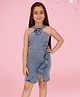Cutecumber Sleeveless Floral Applique Denim Dress - Blue