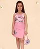 Cutecumber Sleeveless Floral Printed Shift Dress With Bag - Pink