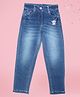 Cutecumber Denim Mild Washed & Floral Patch Detailed Jeans - Blue