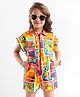 OLLINGTON ST. Cotton Knit Tropical Theme Printed Half Sleeves Shorts Jumpsuit - Multicolor