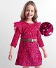 Hola Bonita Knit Long Sleeves Velvet  Sequinned Party Dress With Belt- Dark Red