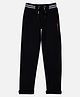 Pepe Jeans Cotton Knit Full Length Trouser with Brand Text Print - Black