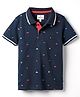 Pepe Jeans Cotton Knit Half Sleeves Polo T-Shirt with Nautical Theme Print - Navy Blue