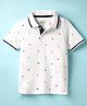 Pepe Jeans Cotton Knit Half Sleeves Polo T-Shirt with Nautical Theme Print - White