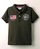 Smarty Boys Sinker Knit Half Sleeves Polo T-Shirt With Print & Patch Detailing - Olive Green