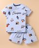 Smarty Boys Sinker Knit Half Sleeves T-Shirt & Shorts Co-Ord Set With Sports Theme Print - Light Blue