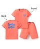 Smarty Boys Sinker Knit Half Sleeves T-Shirt & Shorts Set With Front & Back Text Print - Coral