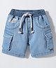Little Kangaroos Knee Length Solid Denim Shorts With Adjustable Elastic - Blue