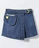 Little Kangaroos Cotton Woven Knee Length Solid Skirt With Adjustable Elastic & Heart Applique - Navy Blue