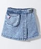 Little Kangaroos Cotton Woven Knee Length Solid Skirt With Adjustable Elastic & Heart Applique - Light Blue