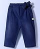 Little Kangaroos Denim Full Length Solid Coloured Jeans With Bow - Navy Blue